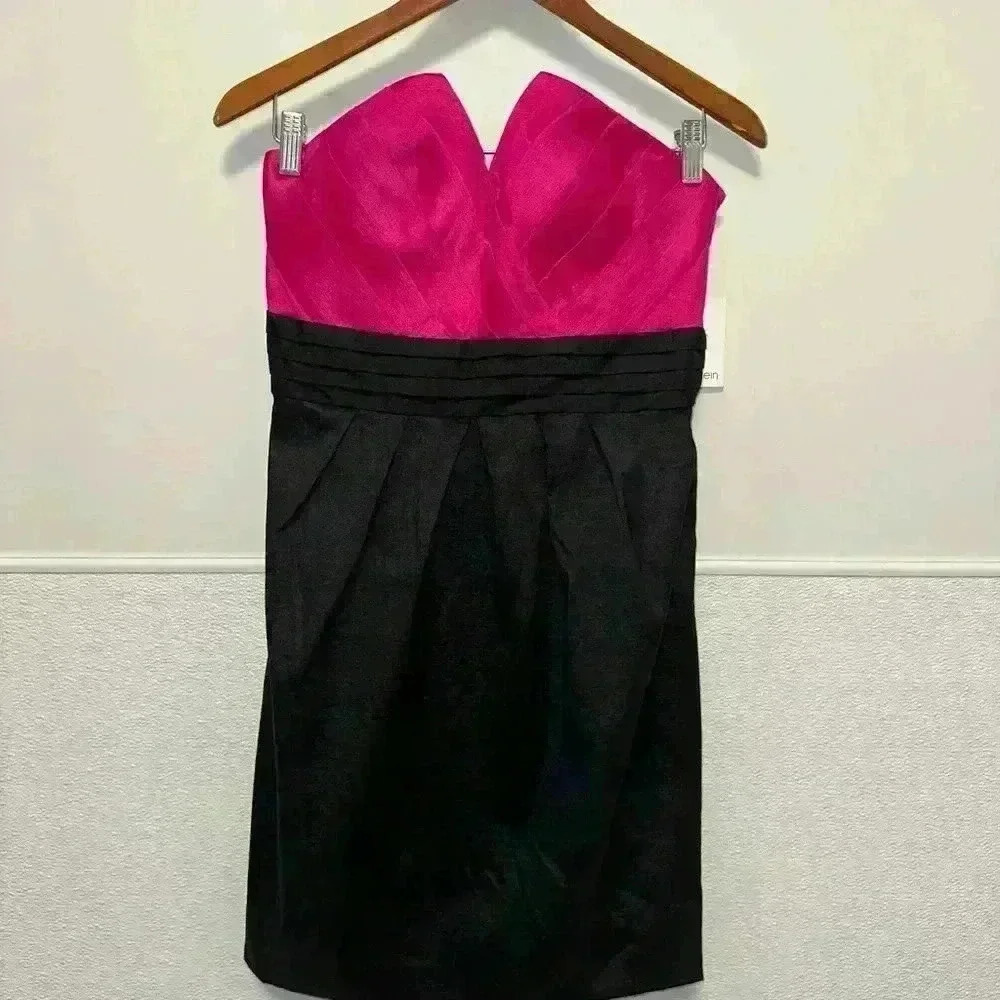 NWT! Calvin Klein Pink & Black Formal Dress for Woman Strapless Cocktail/ Size 6